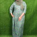 Green printed cotton gown nighty