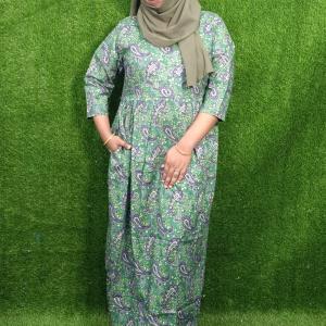 Green printed cotton gown nighty