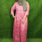 Peach colour printed cotton gown nighty