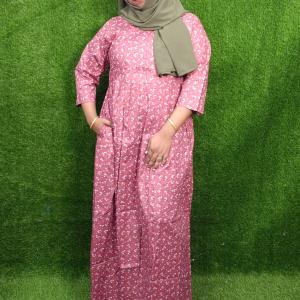 Pink printed cotton gown nighty