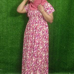 Pink colour floral print frock style nighty